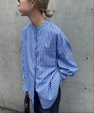 [ 새상품급 ] feepur 페퓨르 노카라 스트라이프 빅 셔츠 파랑 블루