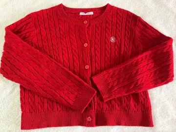 로이 티엔 레드 케이블 니트 가디건 한국 스타일