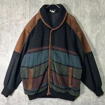 가죽 절개 충전솜 블루종 빈티지