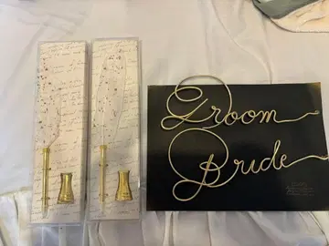 결혼식 접수 Groom & Bride 와이어 사인 / 깃털 펜 2개 세트