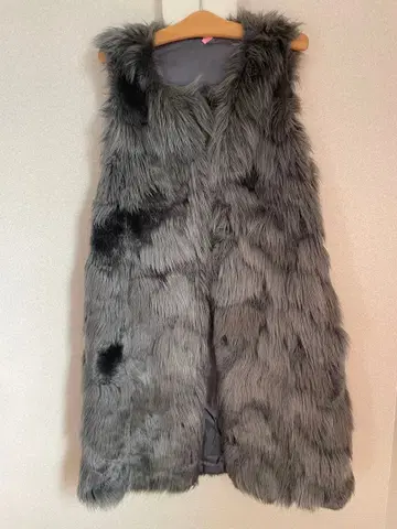 그레이 인조 모피 롱 베스트