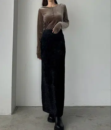 샤기 니트 펜슬 스커트