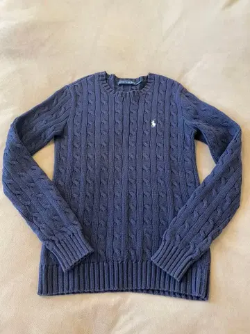 컨디션 최상 랄프 로렌 케이블 니트 스웨터 뜨개질 네이비 화이트 S