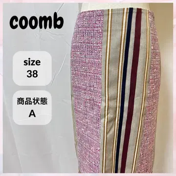 새상품급 coomb 타이트 스커트 핑크 스트라이프 트위드 프린지