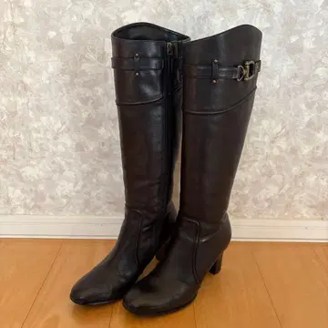 블랙 가죽 롱 부츠 버클 포함 LL