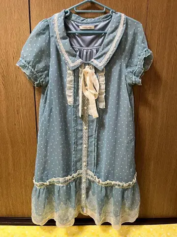 axes femme 엑시즈팜 원피스 도트 무늬 반팔 스카이블루 M