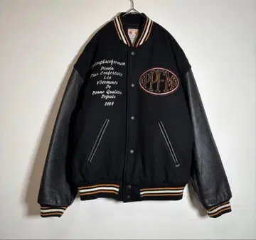 PPFM 자수 로고 와펜 울 가죽 충전솜 바시티 자켓