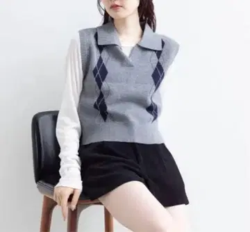 [ 미사용 ] 카스타네 / 카라 부착 아가일 니트 베스트