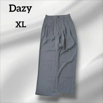 데이지 와이드 팬츠 플리츠 허리밴딩 그레이 캐주얼 XL