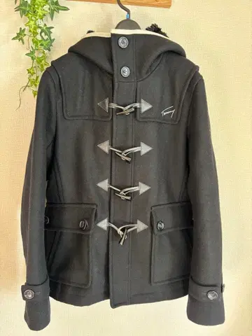 TOMMY 블랙 더플 코트 L 사이즈 후드 하이넥