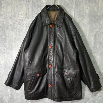 최고급 양가죽 레더 카 코트 다크 브라운 충전솜 퀼팅 어깨 패드 없음