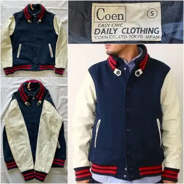 Coen 코엔 가죽 소매 돈키 컬러 멜톤 바시티 자켓 네이비 S