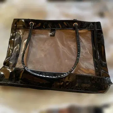 블랙 투명 비닐 토트백