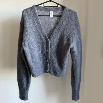 그레이 V넥 반짝이 버튼 니트 가디건