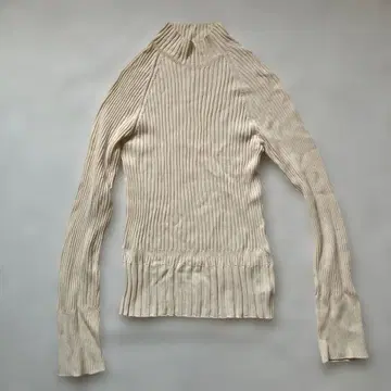 PUBLIC TOKYO 베이지 리브 하이넥 긴팔 니트