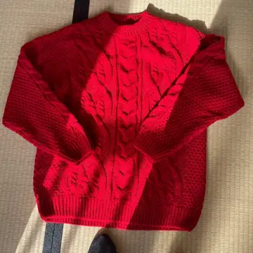 빨간색 케이블 니트 긴팔 스웨터 2XL