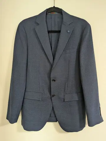 네이비 체크 무늬 테일러드 자켓