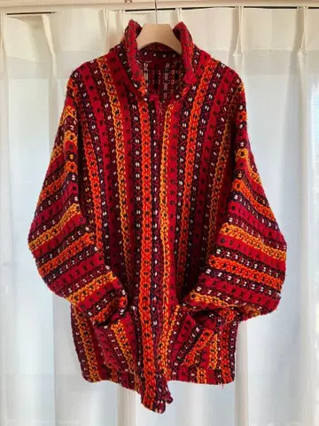 빈티지 보헤미안 니트 자켓 빨간색 오렌지 옐로우 컬러