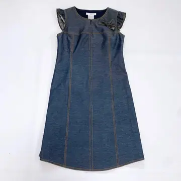 새상품급 Rene 르네 데님풍 원피스 리본 브로치 포함 34 S