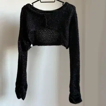 크롭 니트탑 블랙 라메 믹스