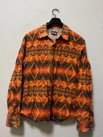 레어 00s PPFM 네이티브 올 패턴 셔츠 /L 오렌지 오르테가 y2k
