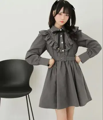 유메텐보 DearMyLove 비쥬 옷깃 프릴 개더 셔츠 원피스