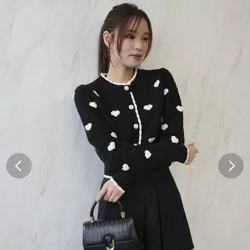 dazzlin 하트 자카드 가디건 상의 블랙