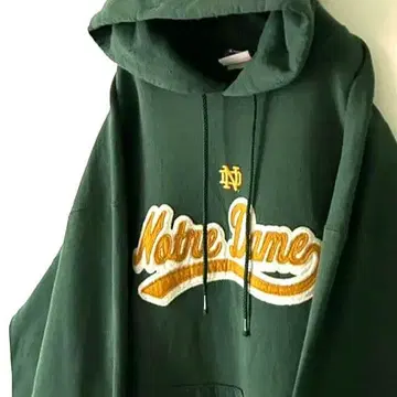 챔피온 노트르담 로고 자수 후드티 2XL 그린 녹색 구제 의류