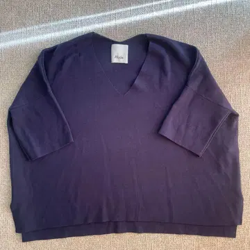 Allude 네이비 반팔 니트 오버 사이즈 V넥