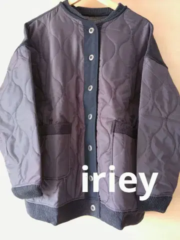 iriey 백 니트 로고 퀼팅 블루종 F