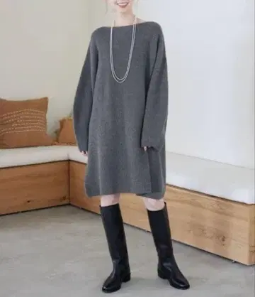 택 포함 SLOBE IENA 파인 울 니트 미니 원피스 그레이