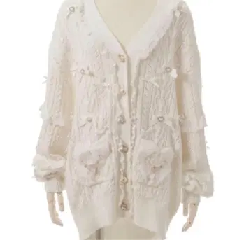 LIZLISA 사다리 리본 시스루 롱 가디건