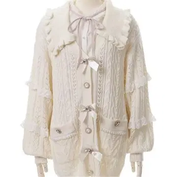 LIZLISA 카라 부착 가디건 화이트