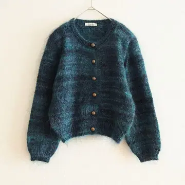 b SaintJoie 모헤어 라이크 쇼와 레트로 니트 가디건 L 그린