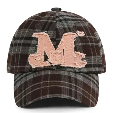 mucent 무센트 캡 워시드 체크 브라운 로고