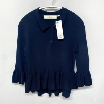 [택 포함 새상품] GU x rokh 플럼 리브 폴로 스웨터 L 네이비