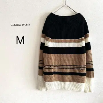 [ GLOBAL WORK ] 니트 스웨터 긴팔 보더 M 보트넥