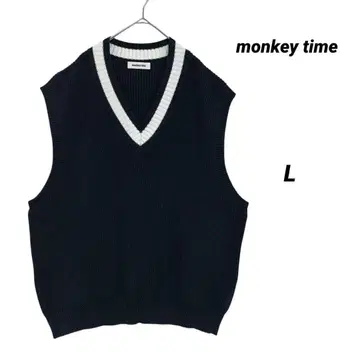monkey time 배색 라인 V넥 니트 베스트 L 남성용 블랙