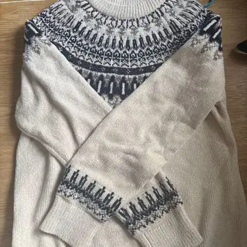 노르딕 무늬 스웨터 L 사이즈 아이보리/네이비