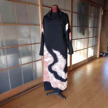 블랙 전모 기모노 꽃무늬