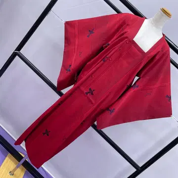 3742 비옷 일본 의류 코트 어두운 빨간색 인형 패턴