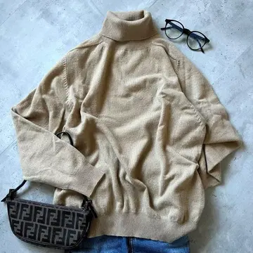 새상품급 캐시미어 터틀넥 니트 스웨터 무지 M 베이지 여성용