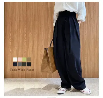 턱 와이드 팬츠 블랙