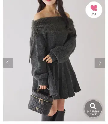 오프숄더 니트 스웨터 다크 그레이