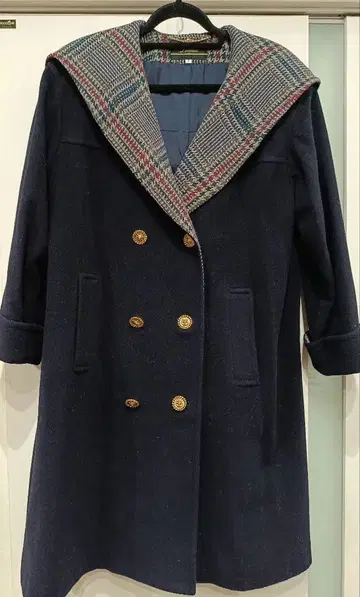 [Leilian] 후디드 코트 캐시미어 혼방 더블 브레스트 골드 버튼