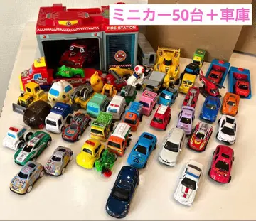 [ 미니카 50대 + 차고 ] 풀백카 레이싱카 작업차 덤프트럭