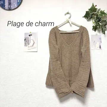 10694 Plage de charm V넥 리브 니트 울 캐시미어