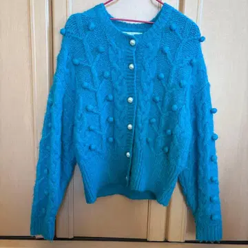 ZARA 가디건 폼폼 니트 터콰이즈 블루 M