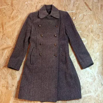 [ 레어 ] 유니클로 해리스 트위드 헤링본 롱 코트 호두 단추