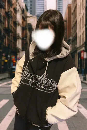 WEGO 후드 부착 바시티 자켓 블랙/화이트